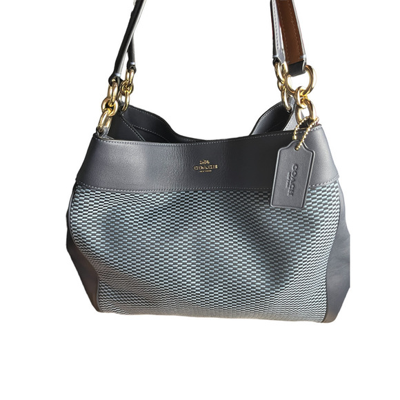 Authentic Coach Lexy Woven Leather Canvas Shoulder Bag - Picture 1 of 16